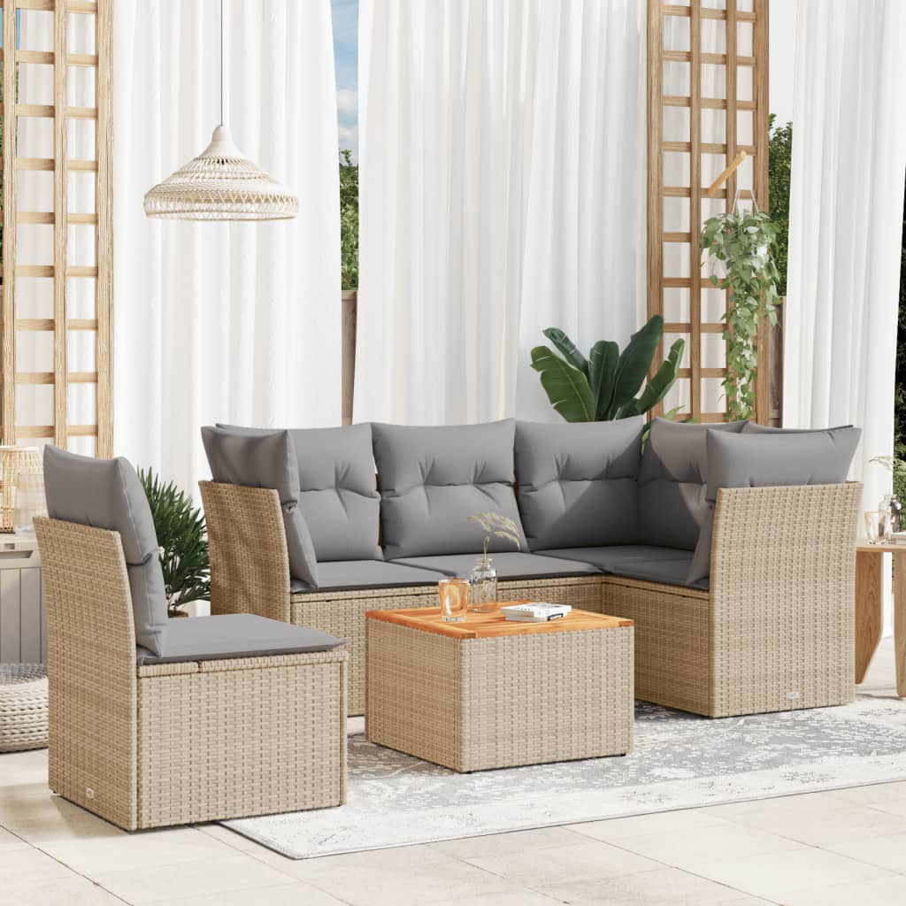 vidaXL 6-delige Loungeset met kussens poly rattan zwart