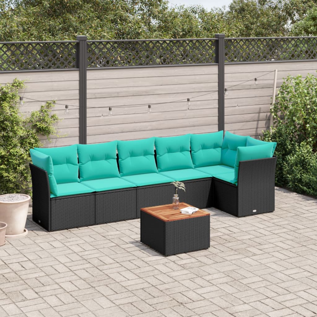 vidaXL 7-delige Loungeset met kussens poly rattan grijs
