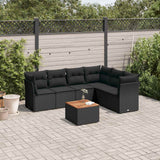 vidaXL 7-delige Loungeset met kussens poly rattan zwart