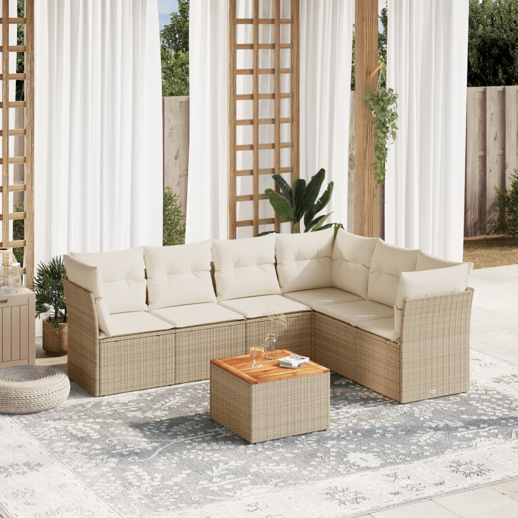 vidaXL 7-delige Loungeset met kussens poly rattan zwart