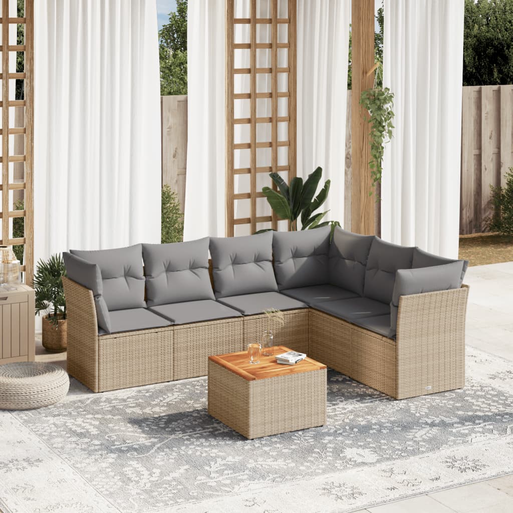 vidaXL 7-delige Loungeset met kussens poly rattan zwart