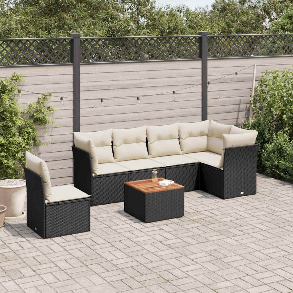 vidaXL 7-delige Loungeset met kussens poly rattan zwart