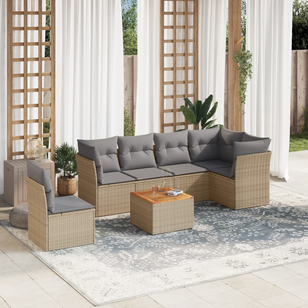 vidaXL 7-delige Loungeset met kussens poly rattan zwart