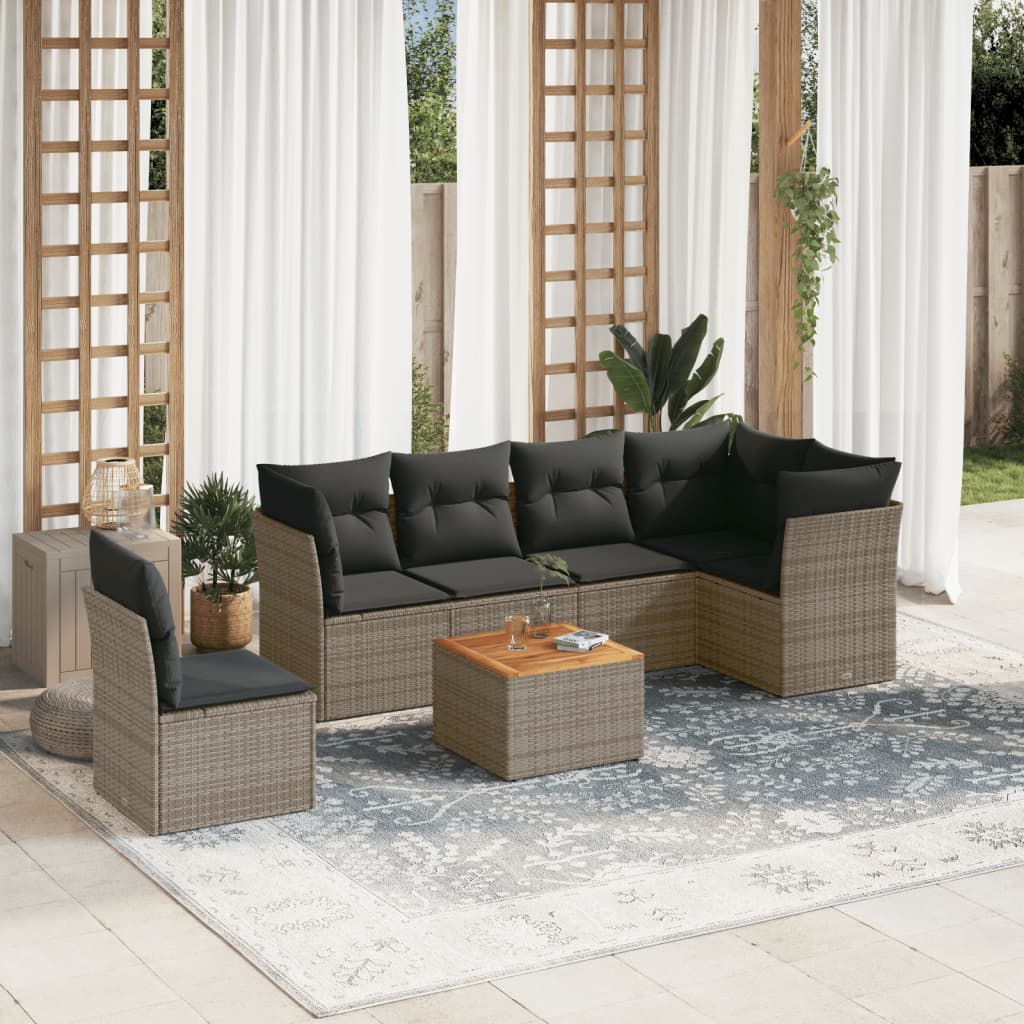 vidaXL 7-delige Loungeset met kussens poly rattan zwart