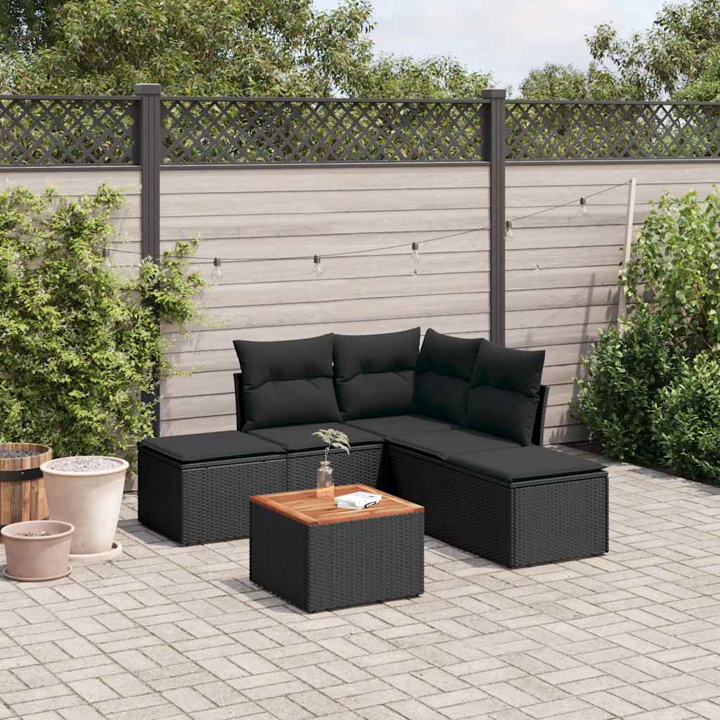vidaXL 6-Piece Lounge Set with Cushions Poly Rattan Black