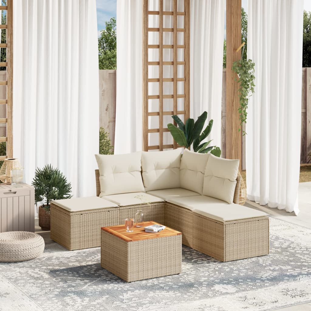 vidaXL 6-Piece Lounge Set with Cushions Poly Rattan Black
