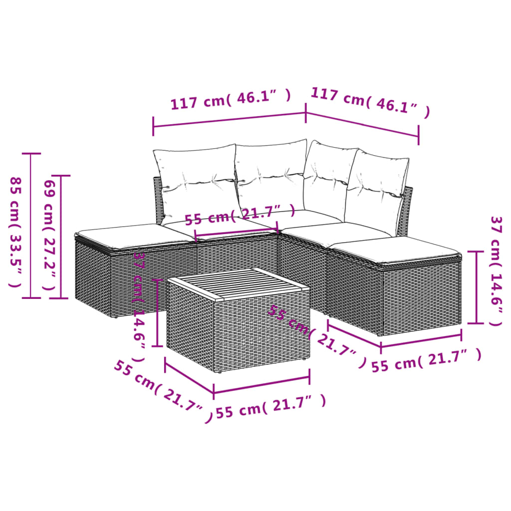 vidaXL 6-Piece Lounge Set with Cushions Poly Rattan Black