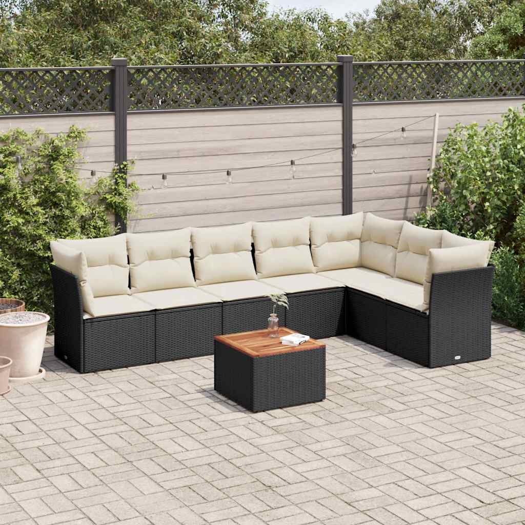 vidaXL 8-delige Loungeset met kussens poly rattan zwart