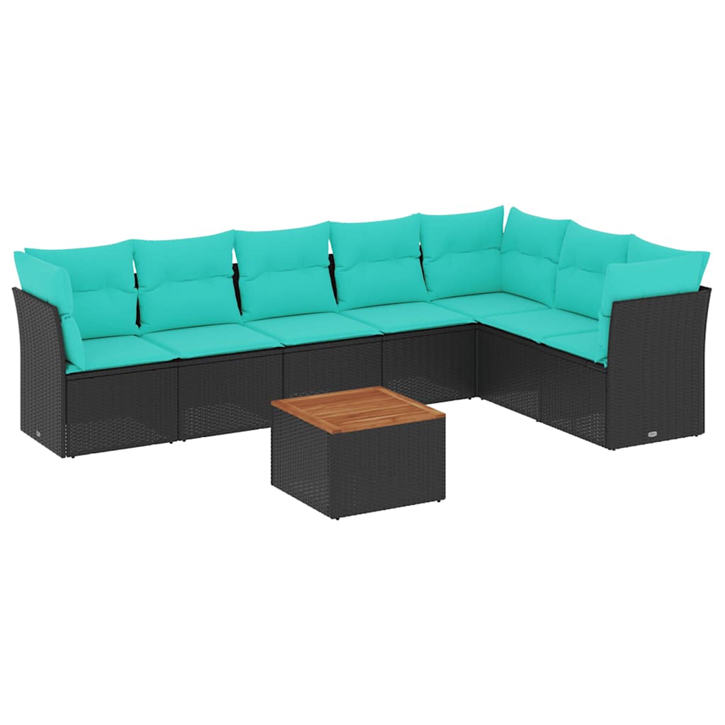 vidaXL 8-delige Loungeset met kussens poly rattan zwart