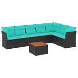 vidaXL 8-delige Loungeset met kussens poly rattan zwart