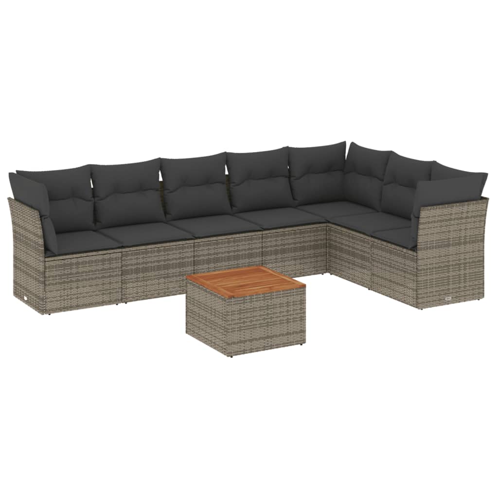 vidaXL 8-delige Loungeset met kussens poly rattan zwart