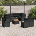 vidaXL 9-delige Loungeset met kussens poly rattan zwart