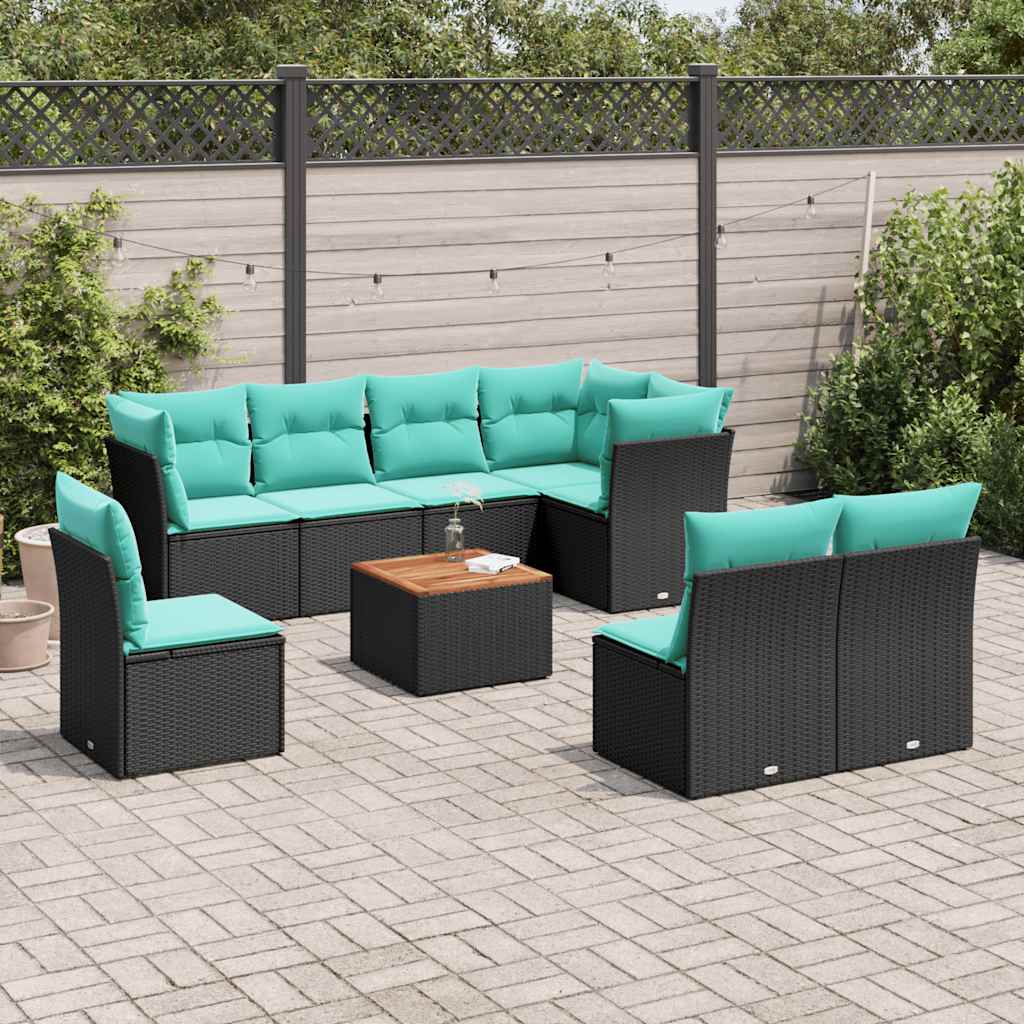 vidaXL 9-delige Loungeset met kussens poly rattan grijs