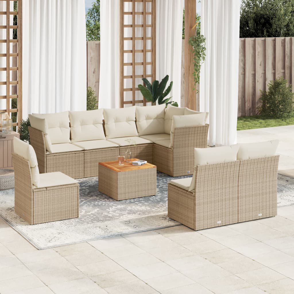 vidaXL 9-delige Loungeset met kussens poly rattan zwart