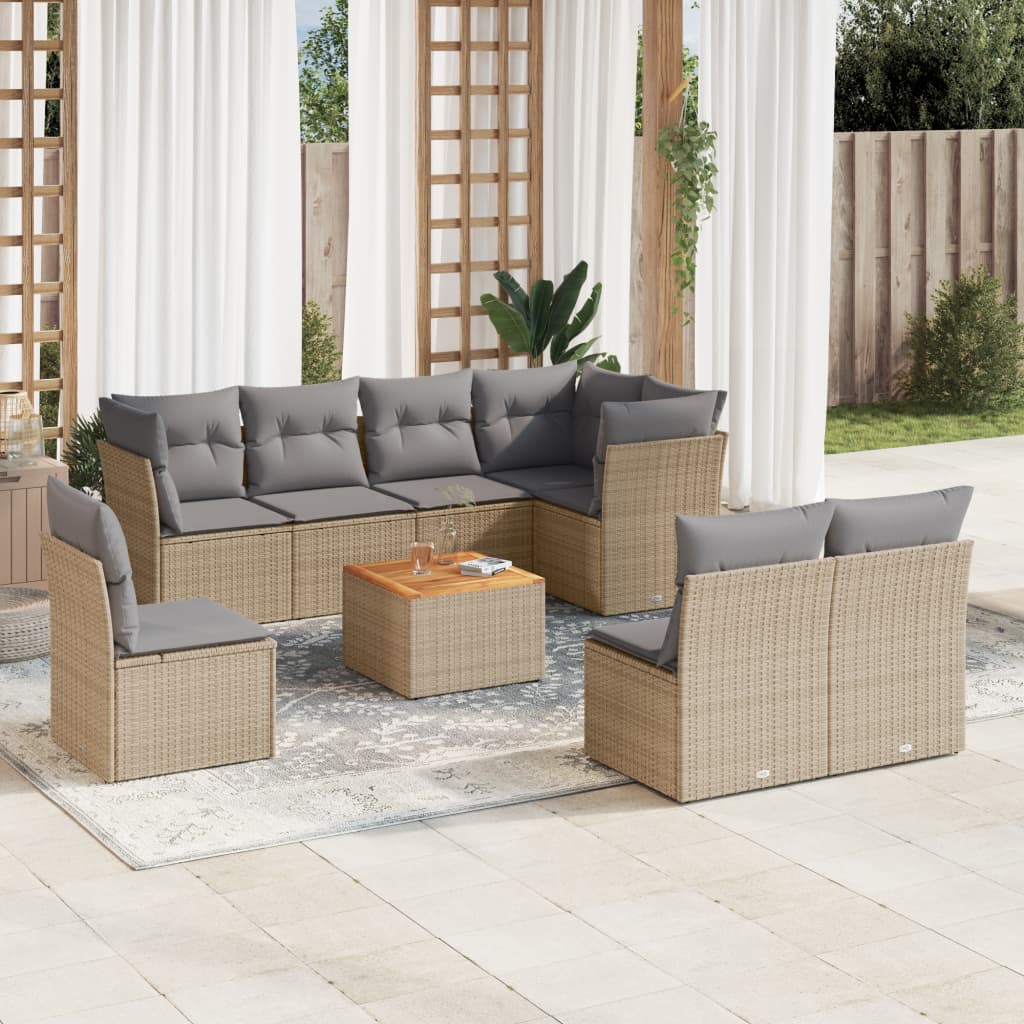 vidaXL 9-delige Loungeset met kussens poly rattan zwart