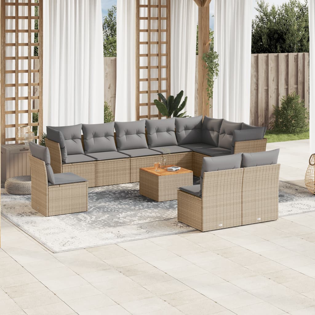 vidaXL 11-delige Loungeset met kussens poly rattan zwart