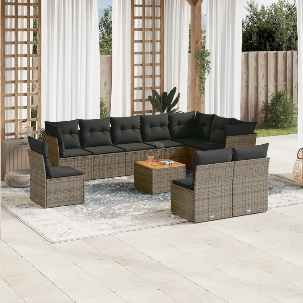vidaXL 11-delige Loungeset met kussens poly rattan zwart