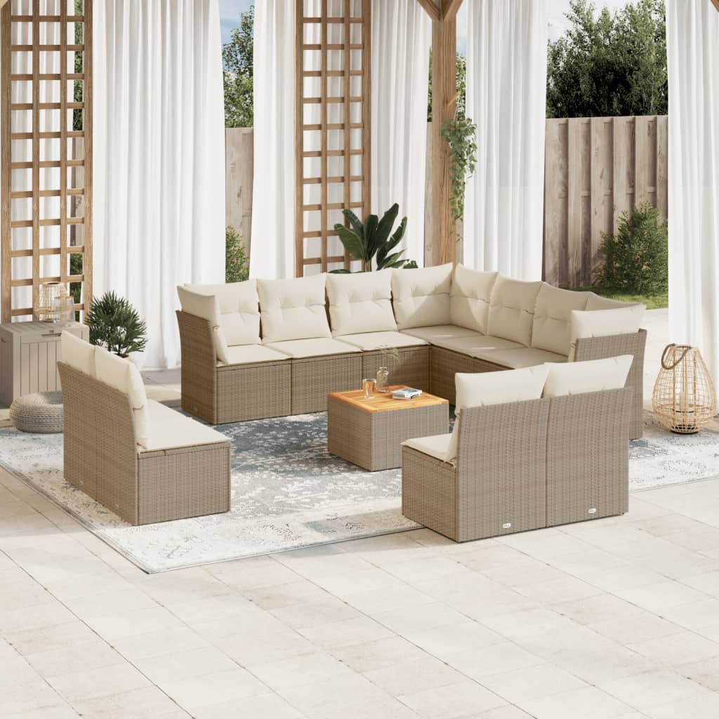 vidaXL 12-delige Loungeset met kussens poly rattan zwart