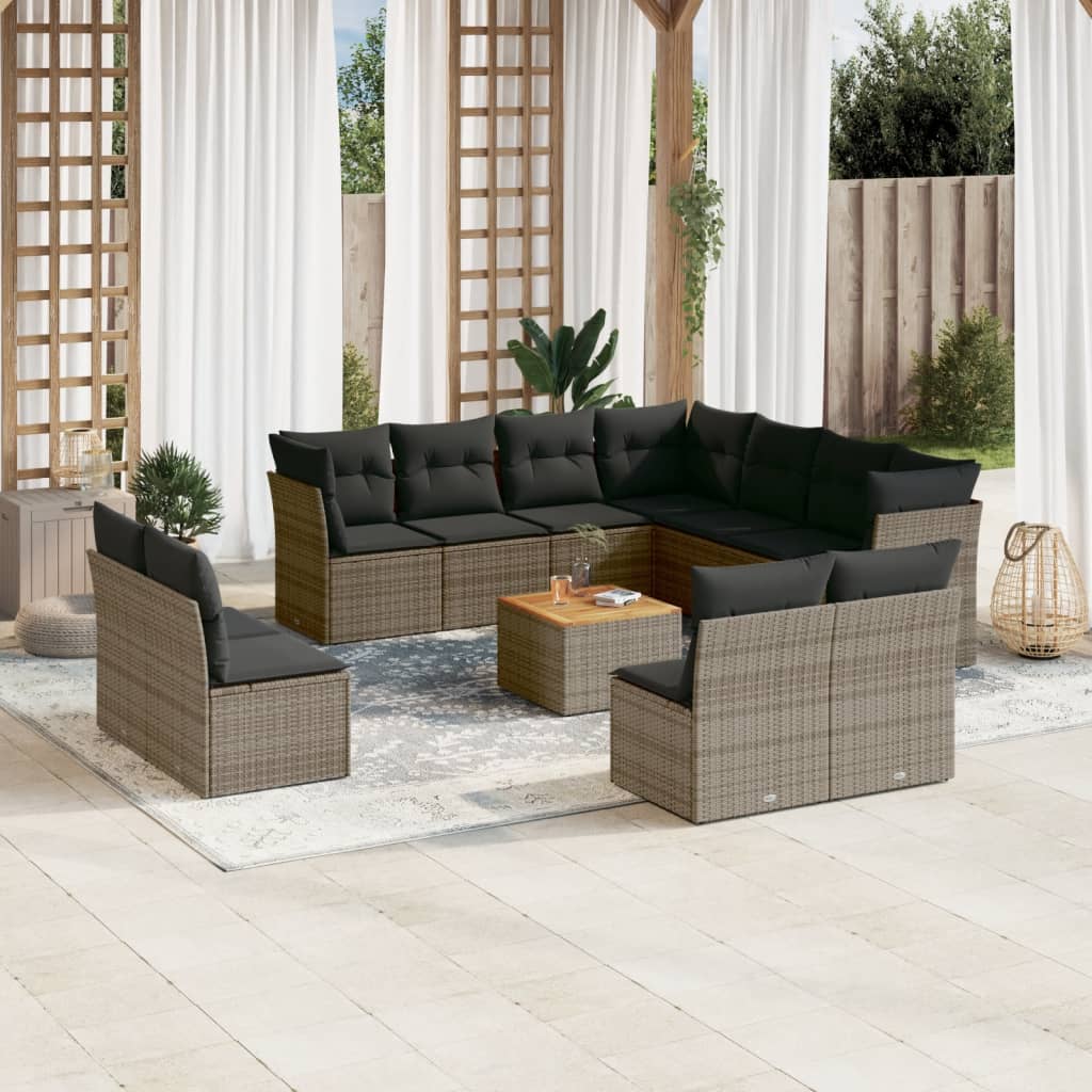 vidaXL 12-delige Loungeset met kussens poly rattan zwart