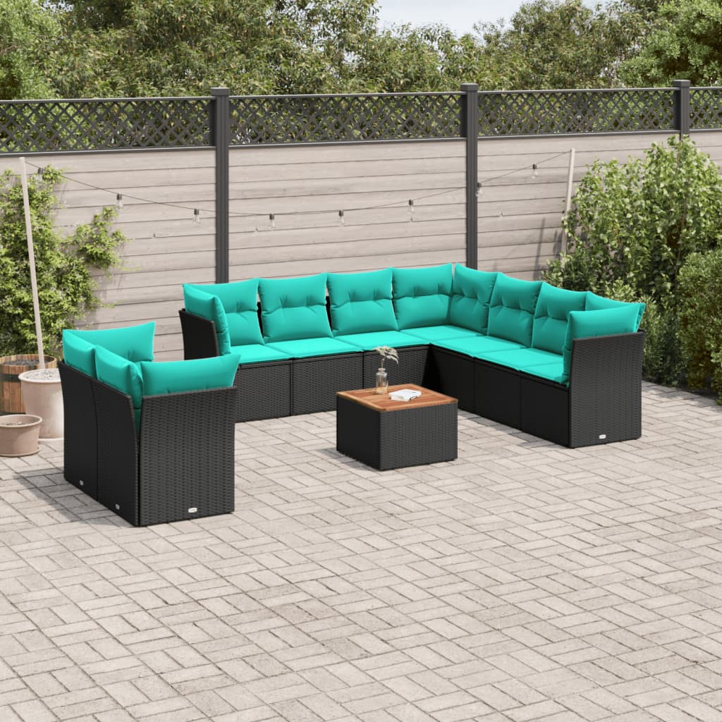 vidaXL 11-delige Loungeset met kussens poly rattan zwart