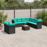 vidaXL 11-delige Loungeset met kussens poly rattan zwart