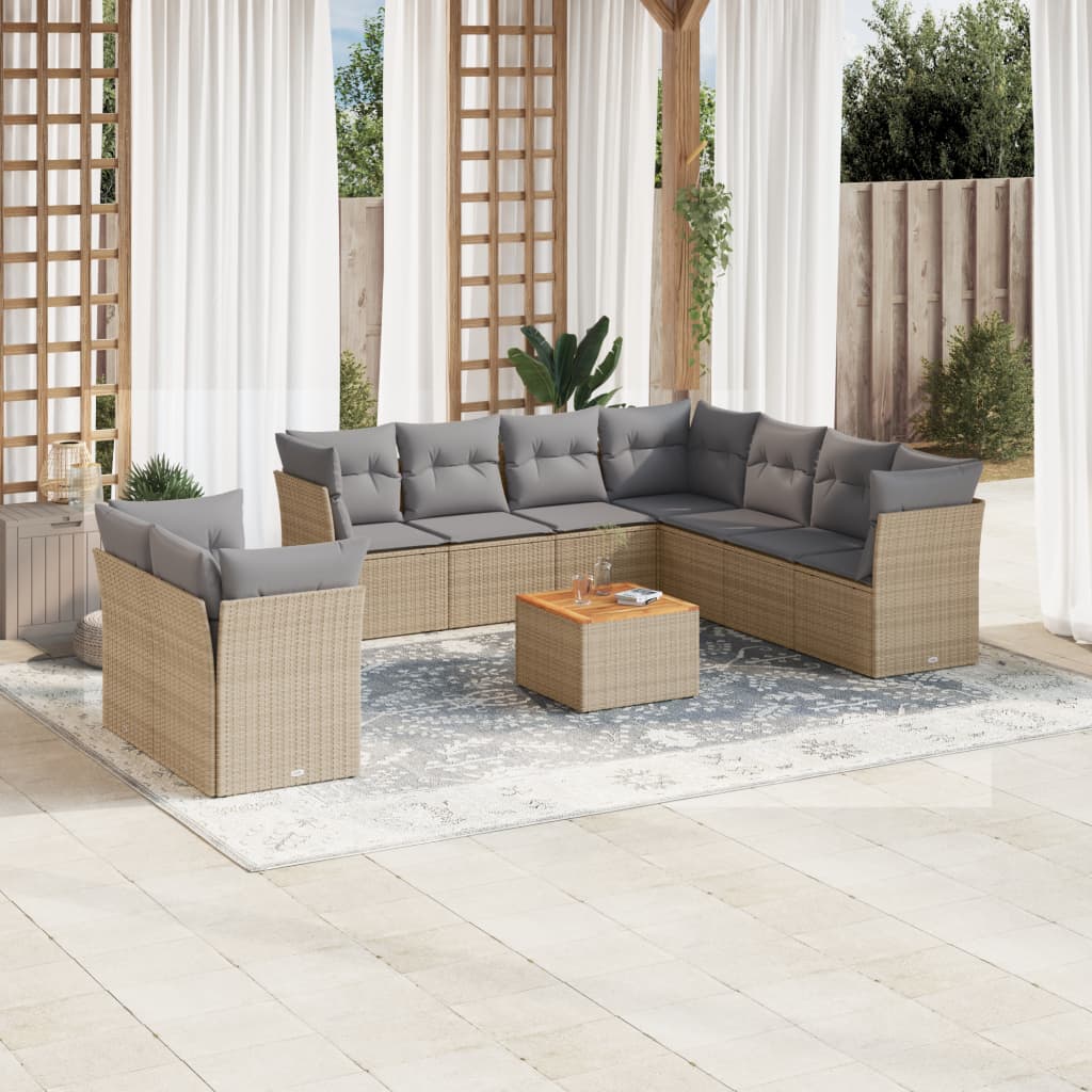 vidaXL 10-Piece Lounge Set with Cushions Poly Rattan Black