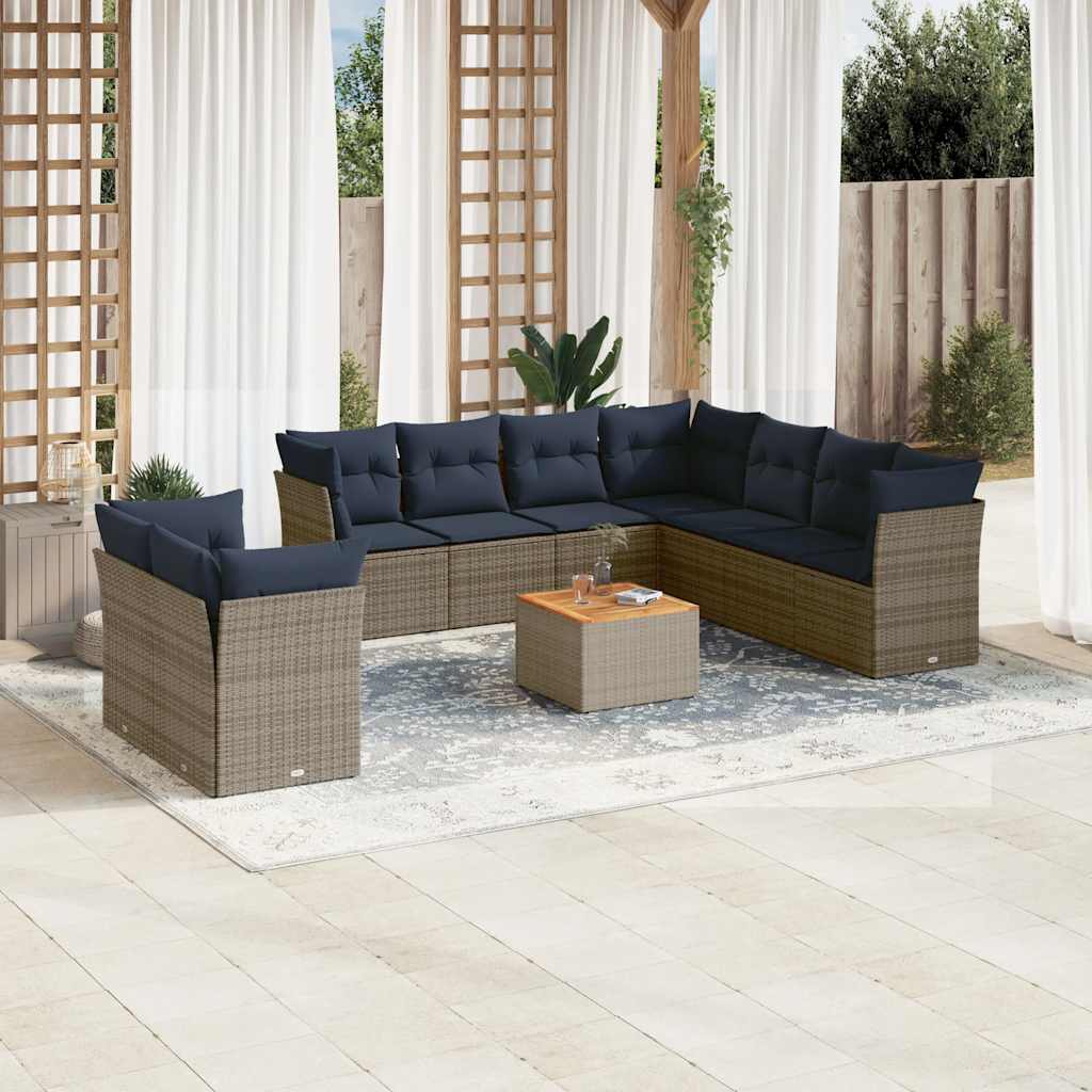 vidaXL 11-delige Loungeset met kussens poly rattan zwart