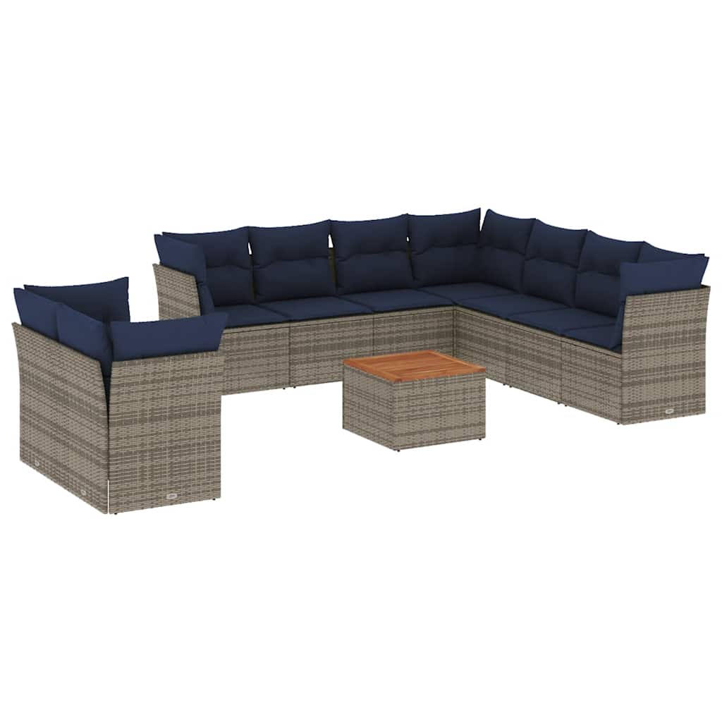 vidaXL 11-delige Loungeset met kussens poly rattan zwart