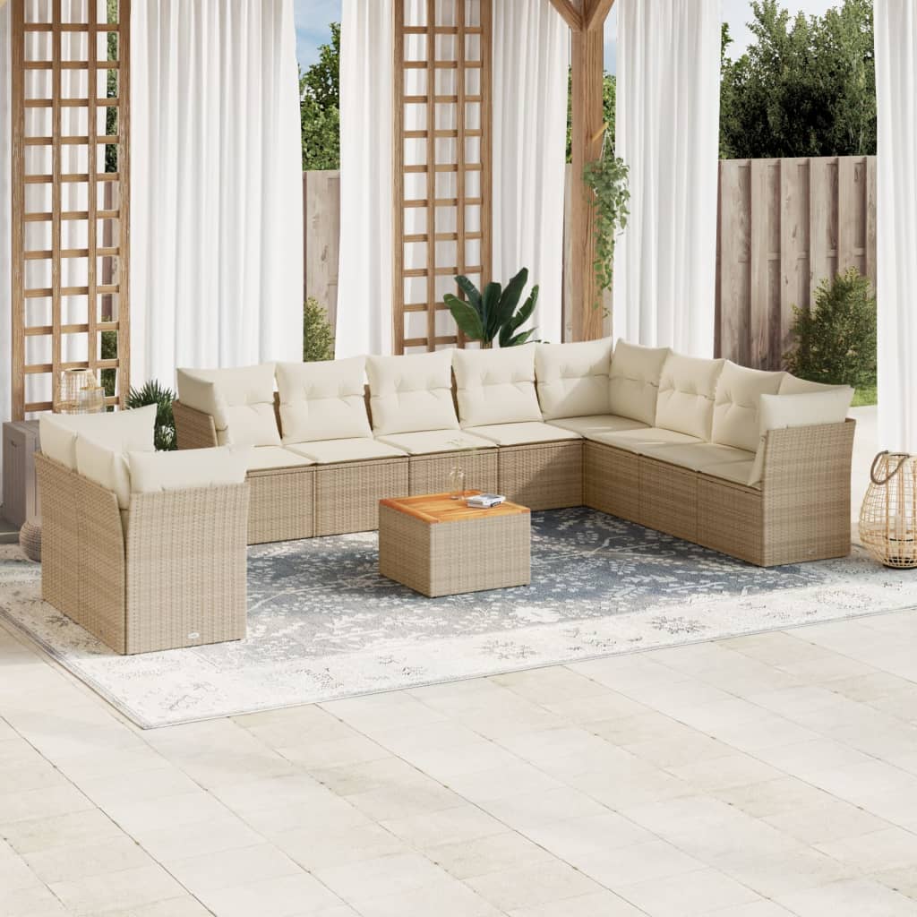 vidaXL 11-delige Loungeset met kussens poly rattan zwart