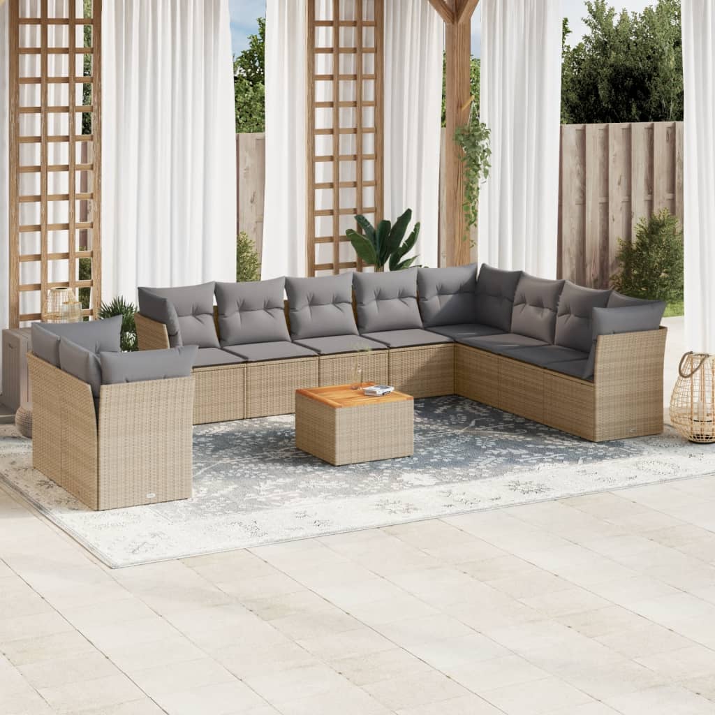 vidaXL 11-delige Loungeset met kussens poly rattan zwart