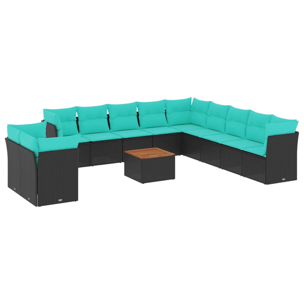 vidaXL 12-delige Loungeset met kussens poly rattan zwart