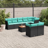 vidaXL 9-delige Loungeset met kussens poly rattan zwart