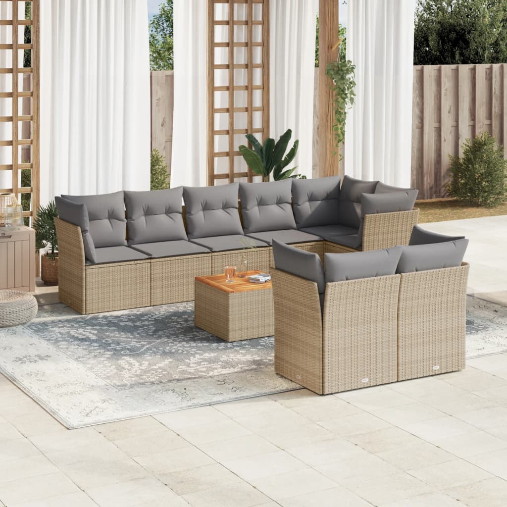 vidaXL 9-delige Loungeset met kussens poly rattan zwart
