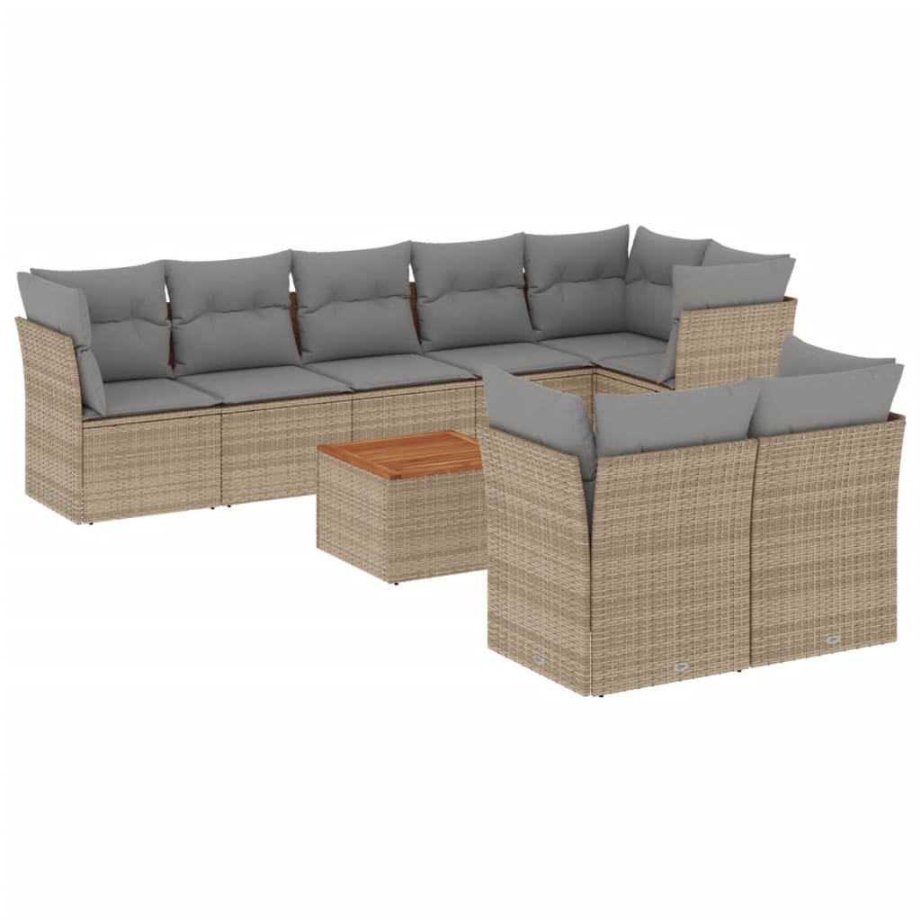 vidaXL 9-delige Loungeset met kussens poly rattan zwart