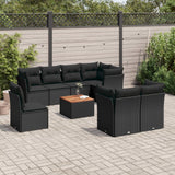 vidaXL 9-delige Loungeset met kussens poly rattan zwart