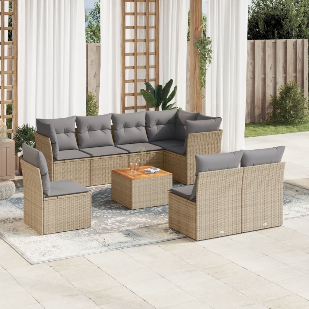 vidaXL 9-delige Loungeset met kussens poly rattan zwart