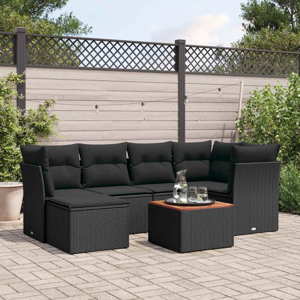 vidaXL 7-Piece Lounge Set with Cushions Poly Rattan Black