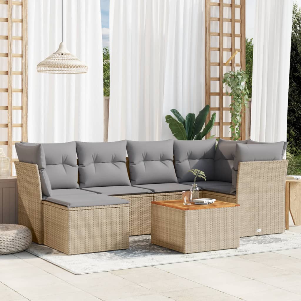 vidaXL 7-Piece Lounge Set with Cushions Poly Rattan Black