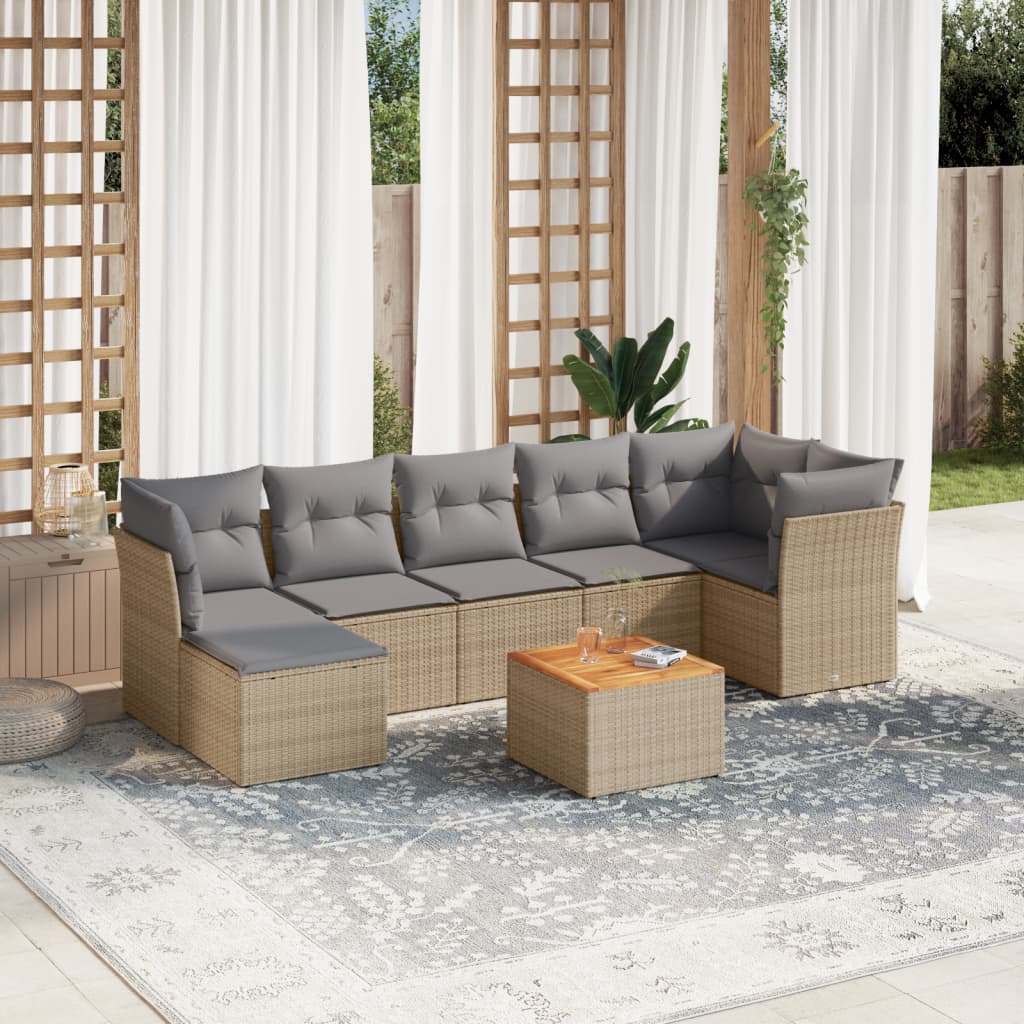 vidaXL 8-delige Loungeset met kussens poly rattan zwart