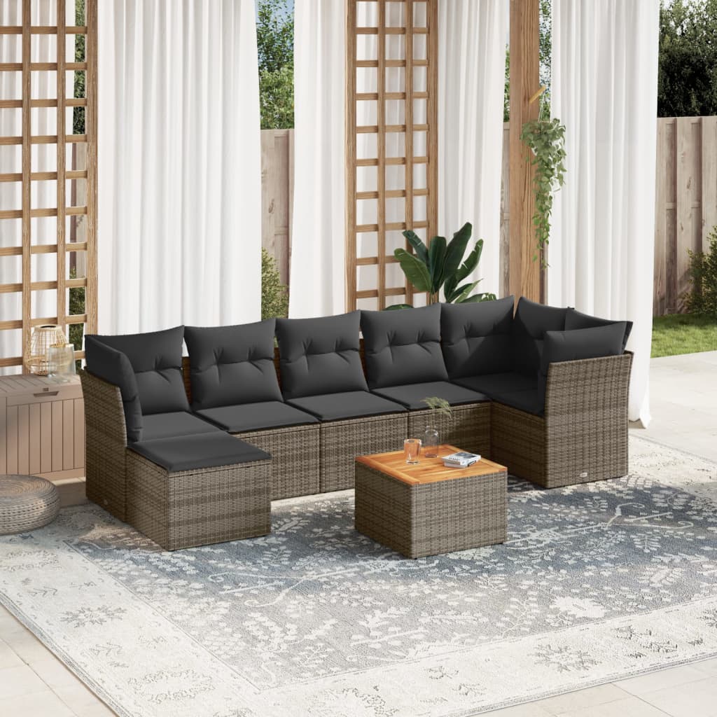 vidaXL 8-delige Loungeset met kussens poly rattan zwart