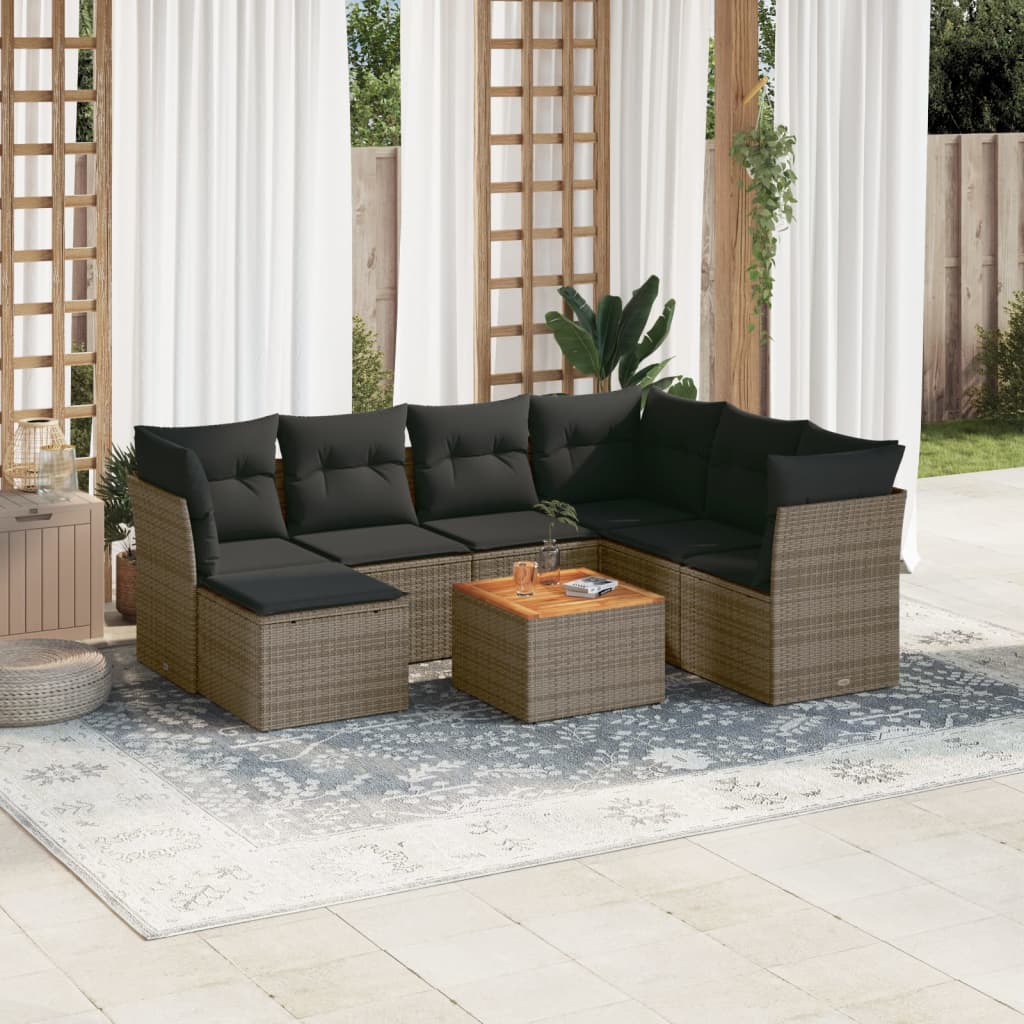 vidaXL 8-delige Loungeset met kussens poly rattan zwart