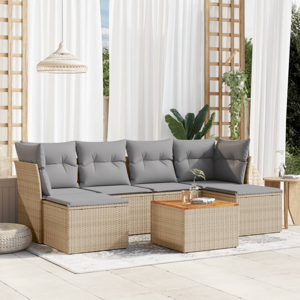 vidaXL 7-Piece Lounge Set with Cushions Poly Rattan Black