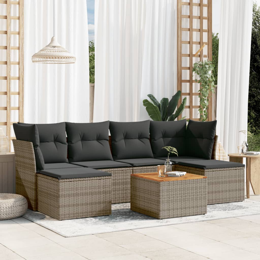 vidaXL 7-Piece Lounge Set with Cushions Poly Rattan Black