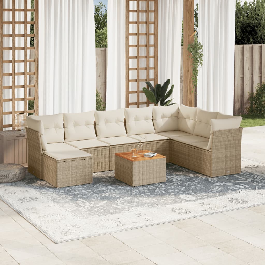 vidaXL 9-delige Loungeset met kussens poly rattan zwart