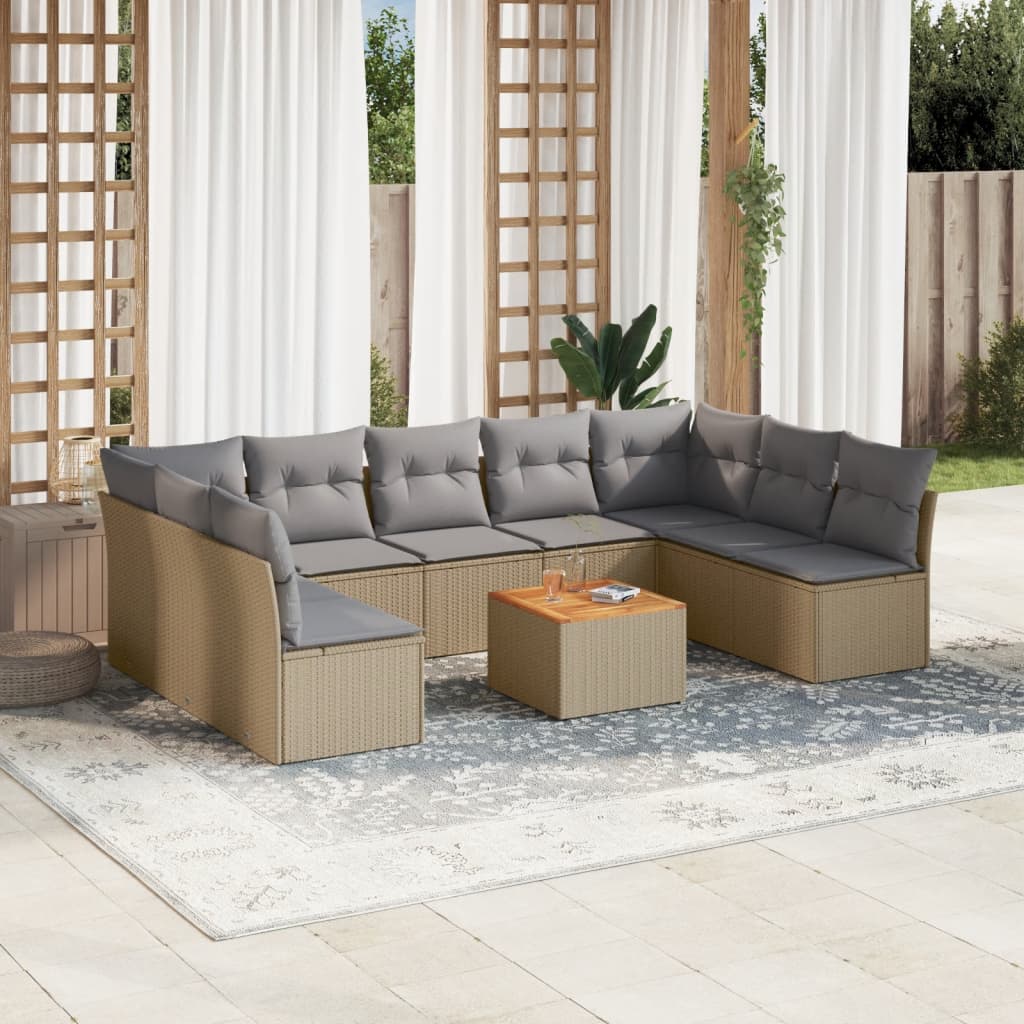 vidaXL 10-delige Loungeset met kussens poly rattan zwart