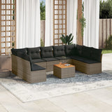 vidaXL 10-delige Loungeset met kussens poly rattan zwart