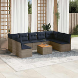 vidaXL 10-delige Loungeset met kussens poly rattan grijs