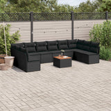 vidaXL 11-Piece Lounge Set with Cushions Poly Rattan Black