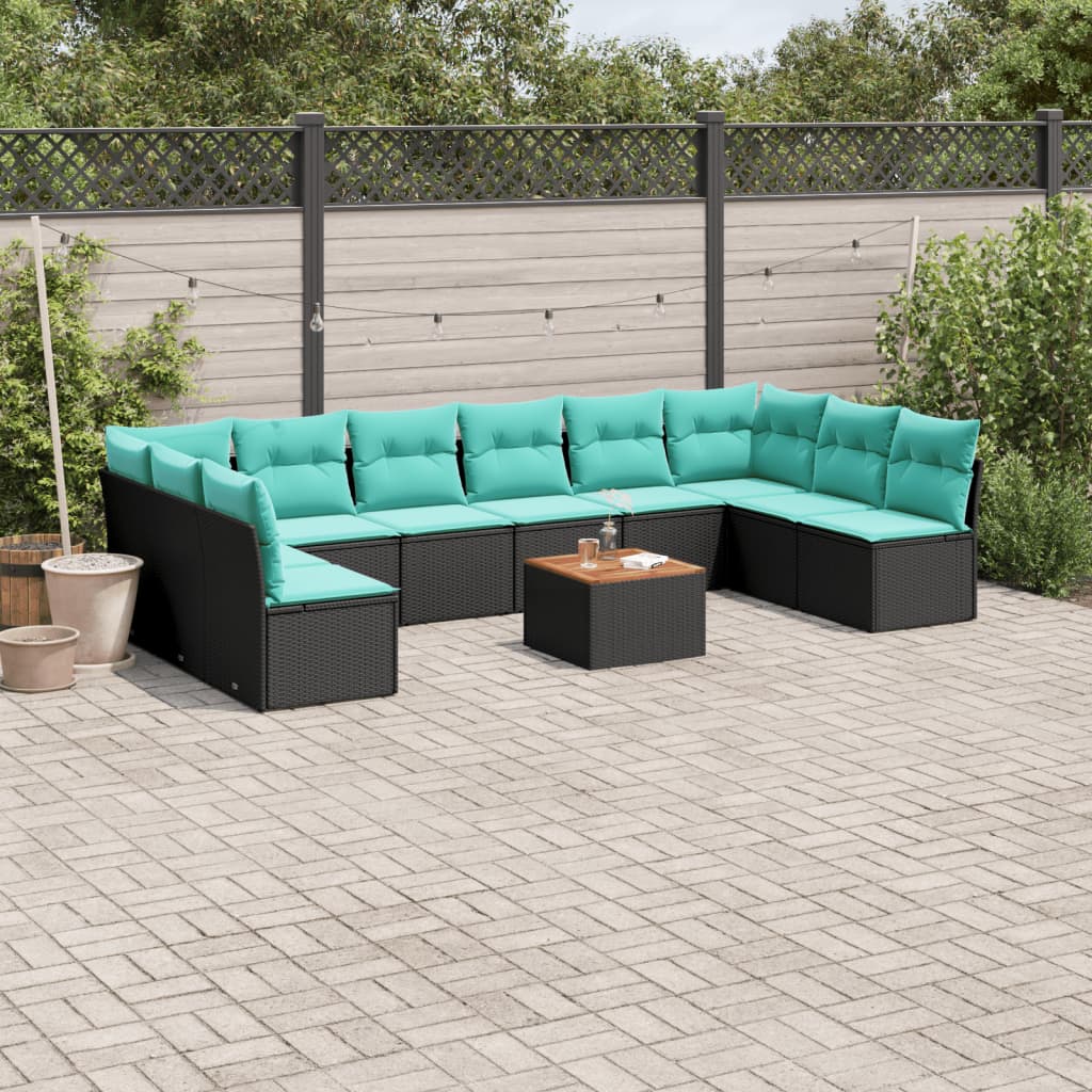 vidaXL 11-delige Loungeset met kussens poly rattan grijs