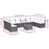 vidaXL 11-Piece Lounge Set with Cushions Poly Rattan Black